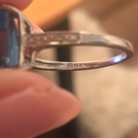 10K Topaz Diamond Solid White Gold Giant Gem Ring - Picture 9 of 16